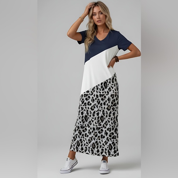 Colour Black Leopard Print Short Sleeve Dress - Picture 4 of 7